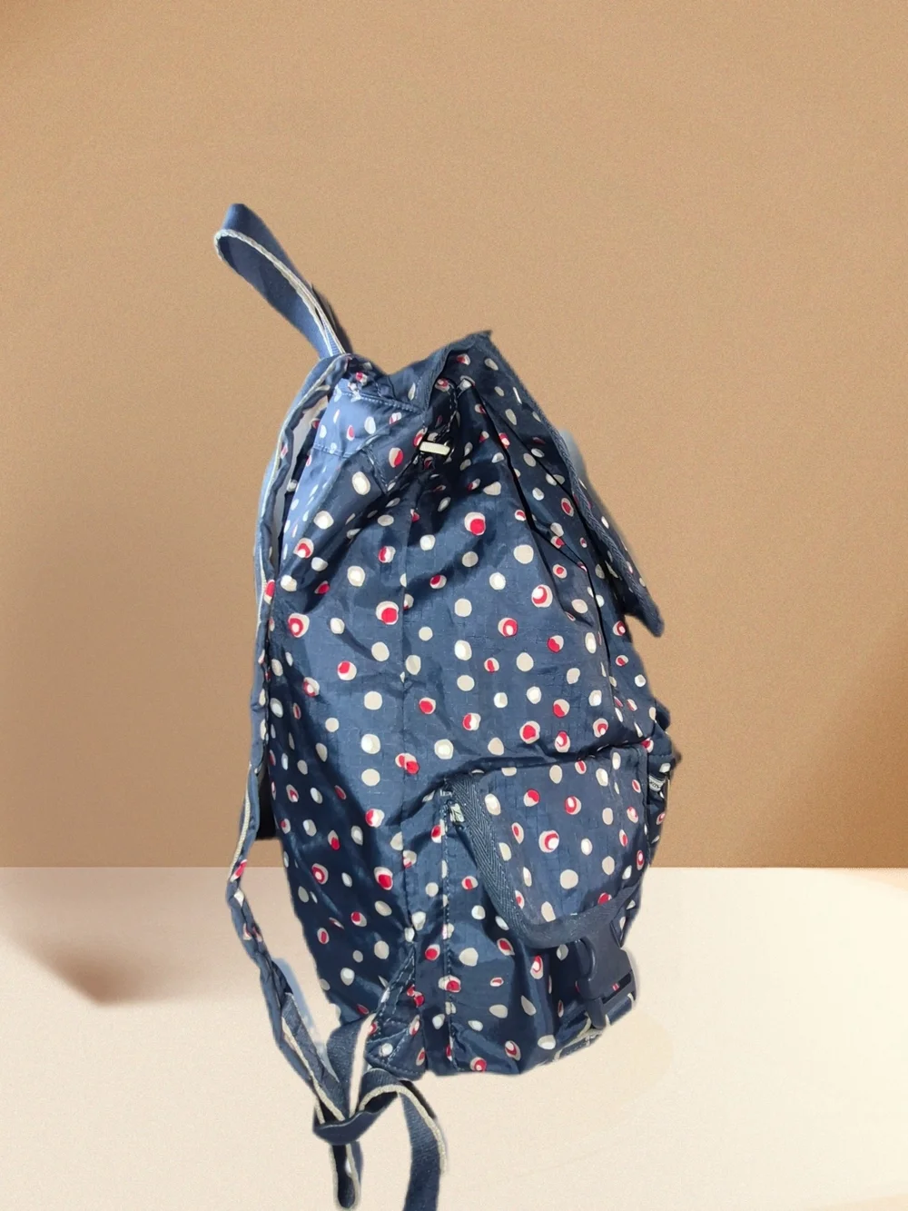 Lesportsac Navy Backpack with White and Red Dot Print